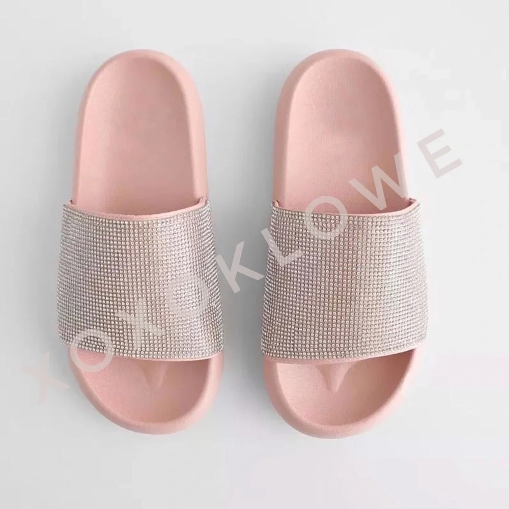 Sparkle Bling Rhinestone Embellished One Band Footbed Slide Sandal - Picture 6 of 9